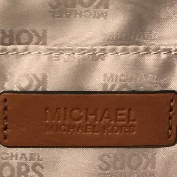 Michael Kors Tote Bag Womens Large Blue Canvas Leather Shoulder Purse MK Charm - Picture 7 of 14